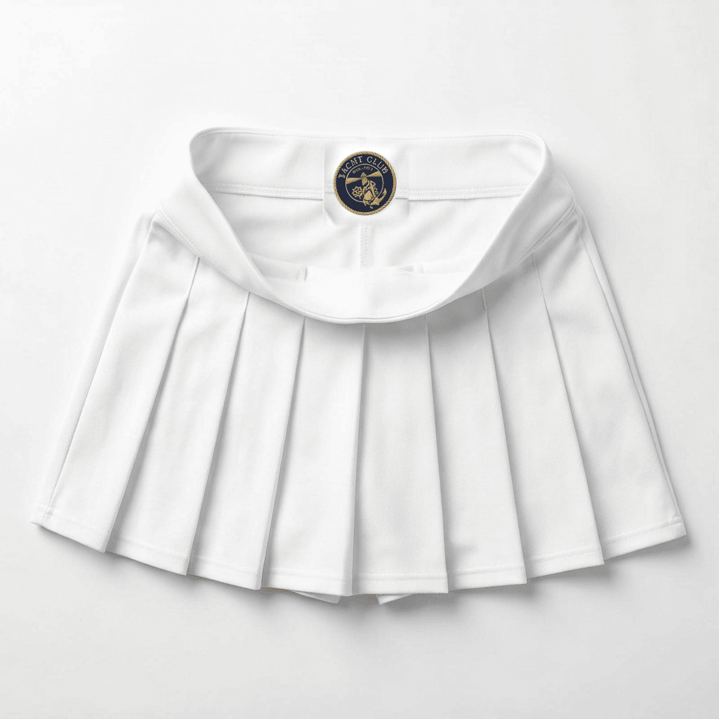 White pleated Yacht Shorts with Yacht Club Collection logo waistband