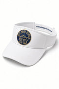 White USA Boat Repair visor with embroidered navy and gold speedboat crest