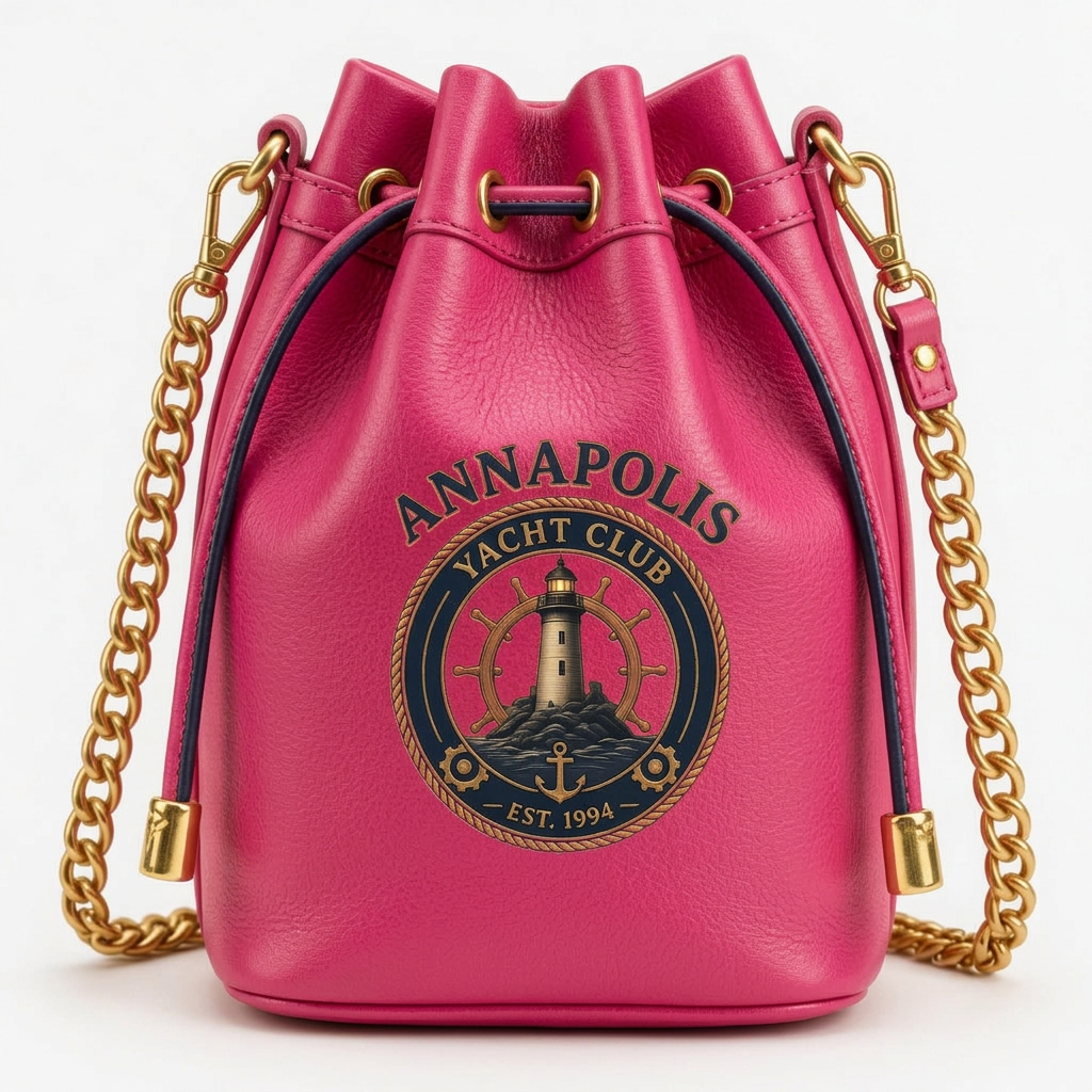 Gold Nautical Bucket Bag – Metallic Chain Crossbody – Pink