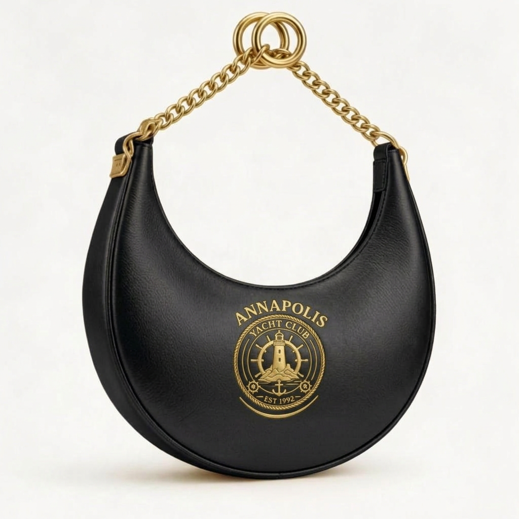 Annapolis Yacht Club Gold Crescent Hobo Bag – Black