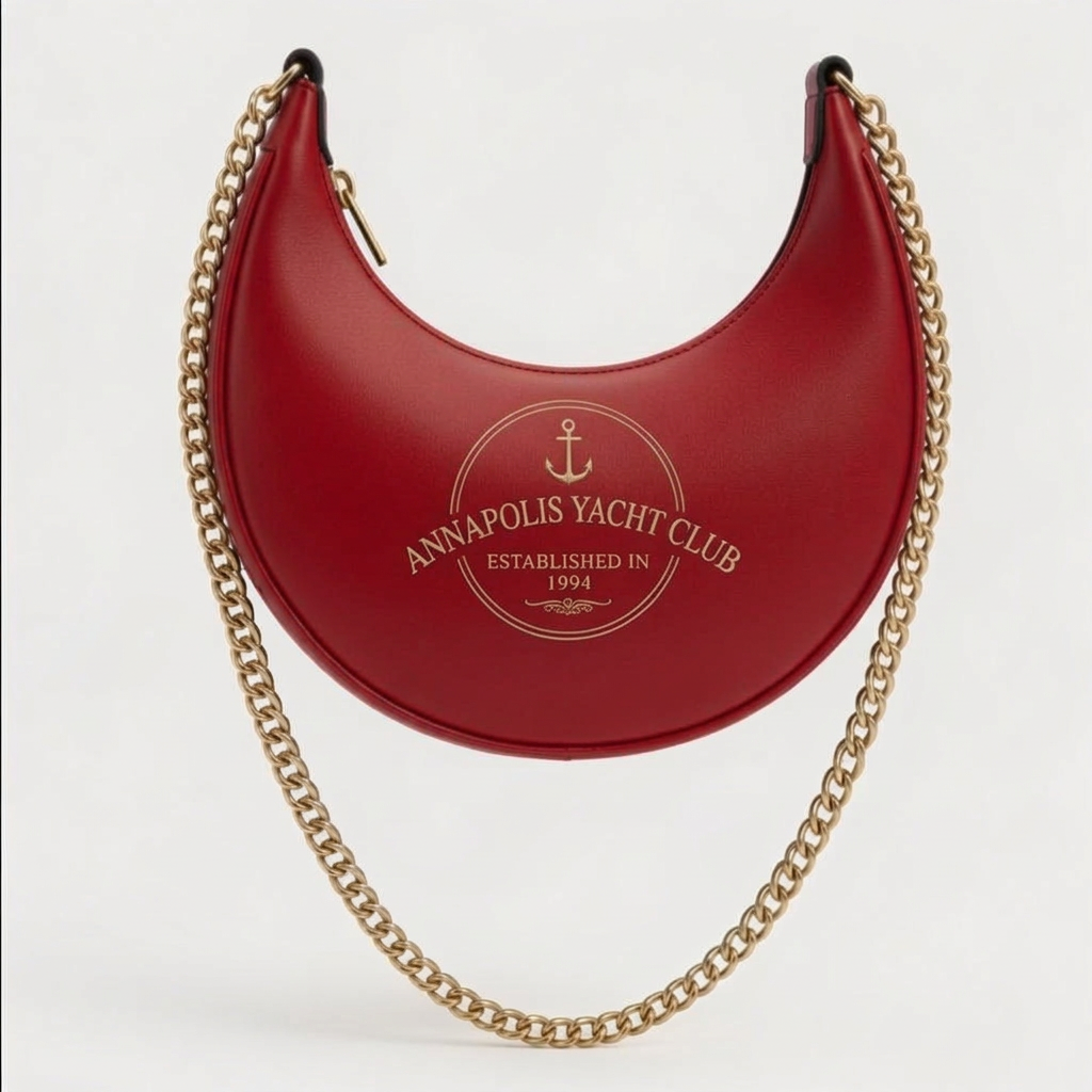 Annapolis Yacht Club Navy Crescent Hobo Bag – Red