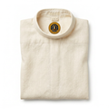 Yacht Club Linen Button-Up Shirt — Cream, 1-inch crest inside back collar