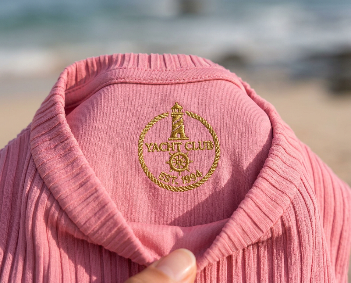 Yacht Club Blouse – Pink – inside collar logo (1 inch)