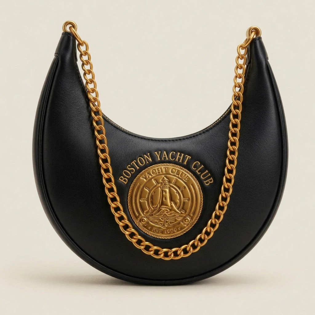Boston Yacht Club Gold Crescent Hobo Bag – Black