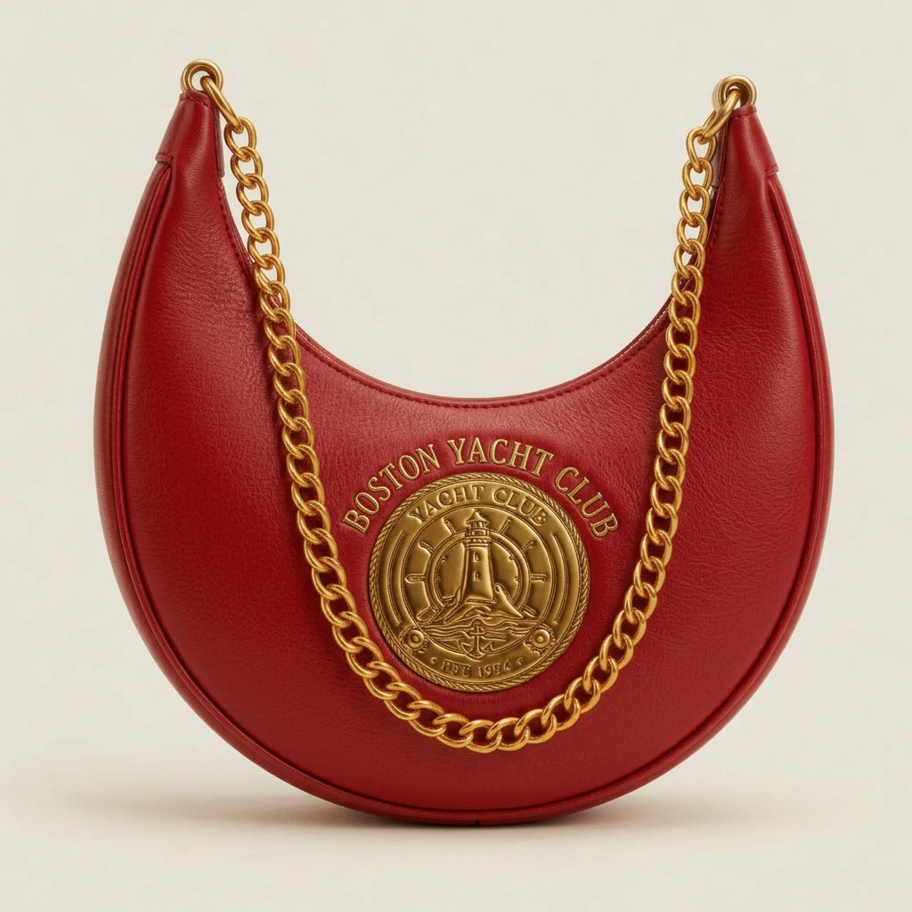 Boston Yacht Club Gold Crescent Hobo Bag – Red