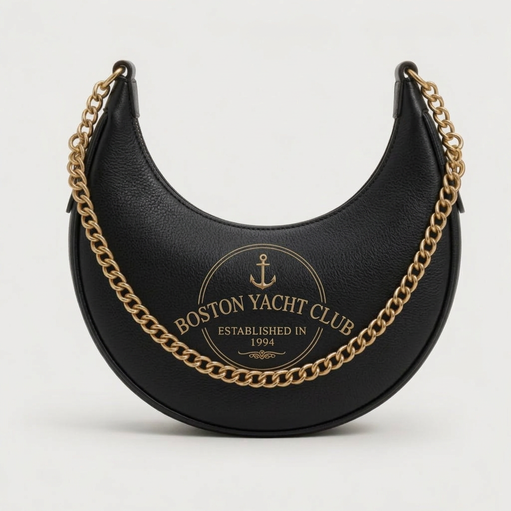 Boston Yacht Club Navy Crescent Hobo Bag – Black