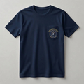 Atlantic City Yacht Club navy pocket t-shirt front with gold ATLANTIC CITY lettering and gold chest pocket crest logo