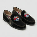 Jersey Shore Yacht Club black suede nautical loafer with red white blue anchor medallion and gold anchor charm