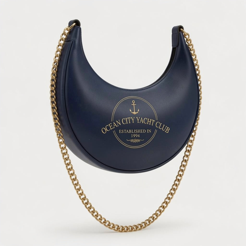 Ocean City Yacht Club Navy Crescent Hobo Bag
