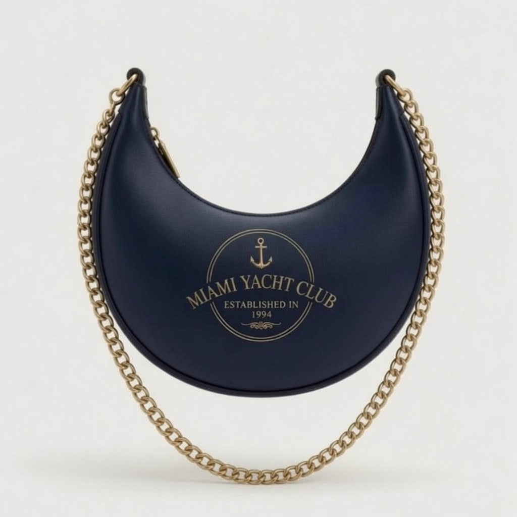 Miami Yacht Club Navy Crescent Hobo Bag - Gold Emblem