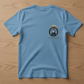 Miami Yacht Club light blue pocket t-shirt front with gold MIAMI lettering and navy gold chest pocket crest logo