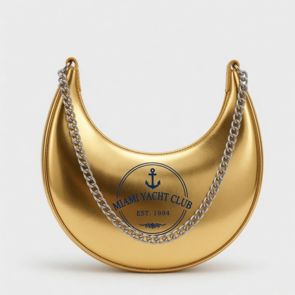 Miami Yacht Club Gold Crescent Bag - Navy Anchor