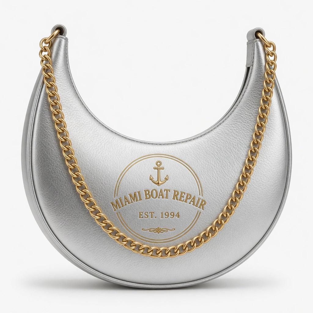 Silver Crescent Shoulder Bag – Gold Chain Nautical Bag | Miami Boat Repair