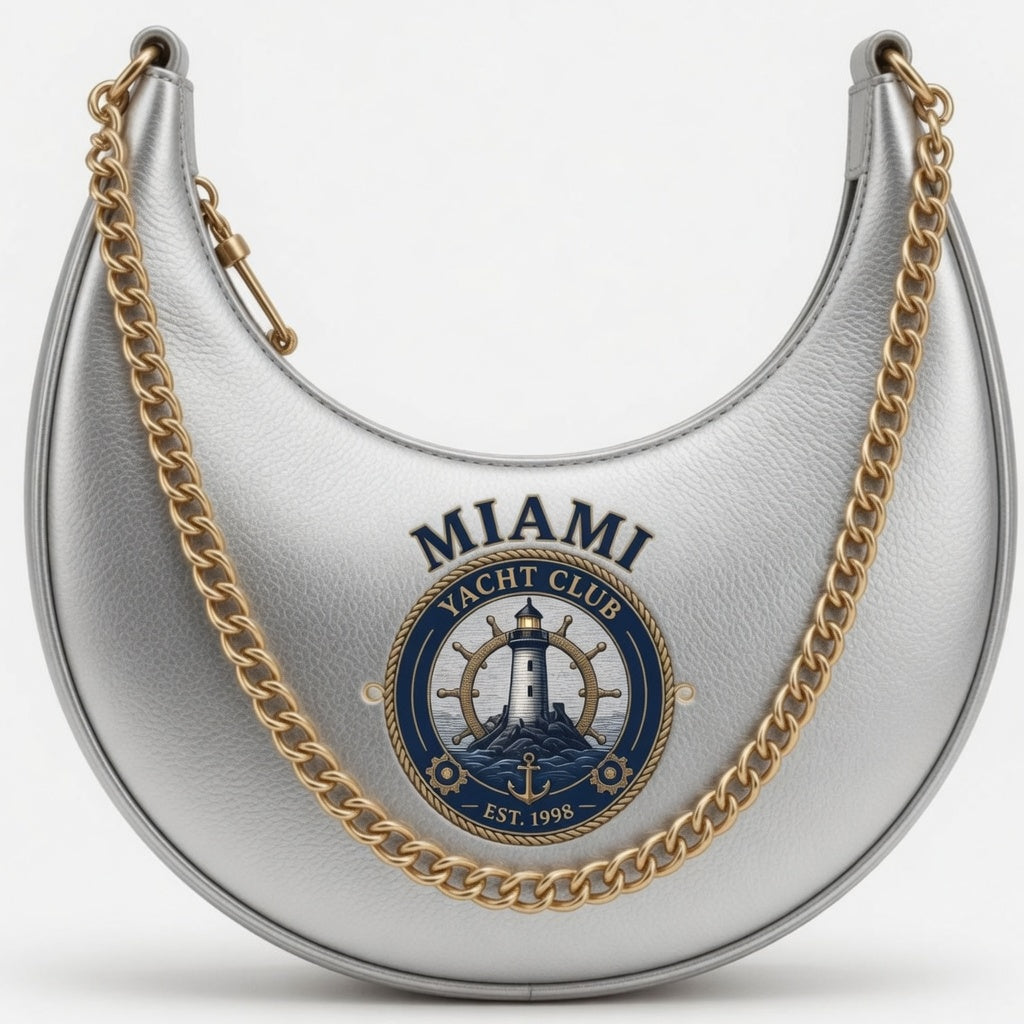 Silver Crescent Shoulder Bag – Nautical Metallic Chain Bag