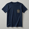 Ocean City Yacht Club navy pocket t-shirt front with gold OCEAN CITY lettering and gold chest pocket crest logo