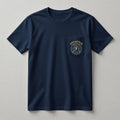 Annapolis Yacht Club navy pocket t-shirt front with gold ANNAPOLIS lettering and gold chest pocket crest logo