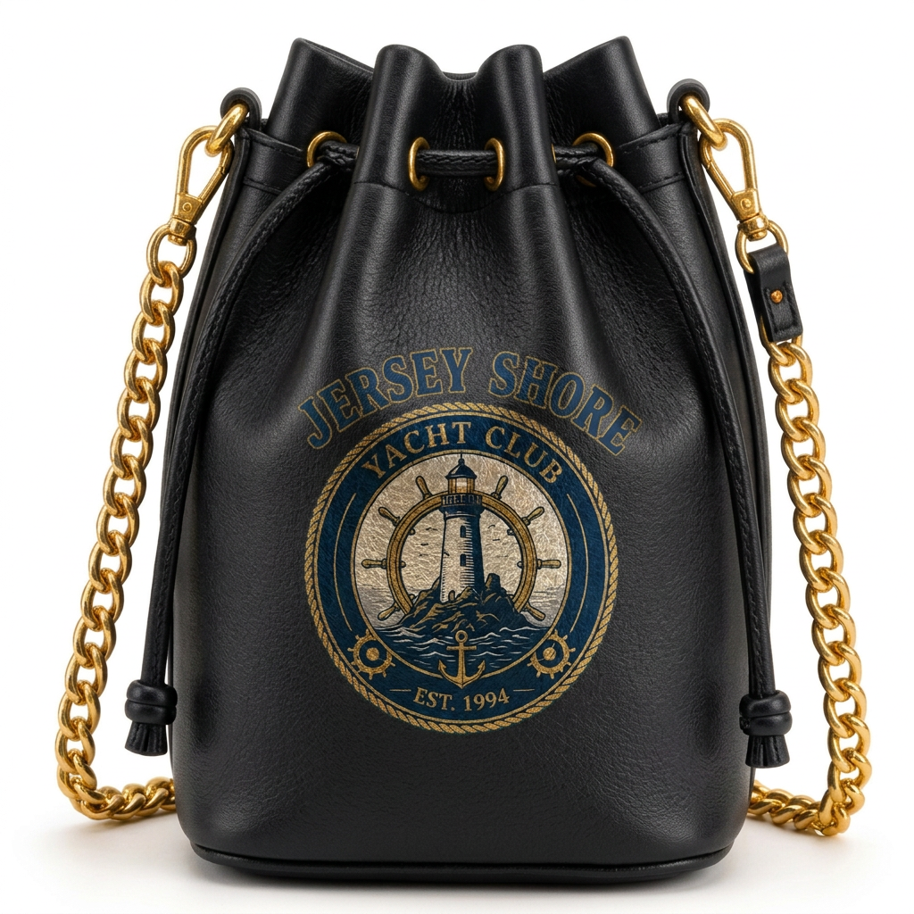 Jersey Shore Yacht Club Gold Bucket Bag — Black