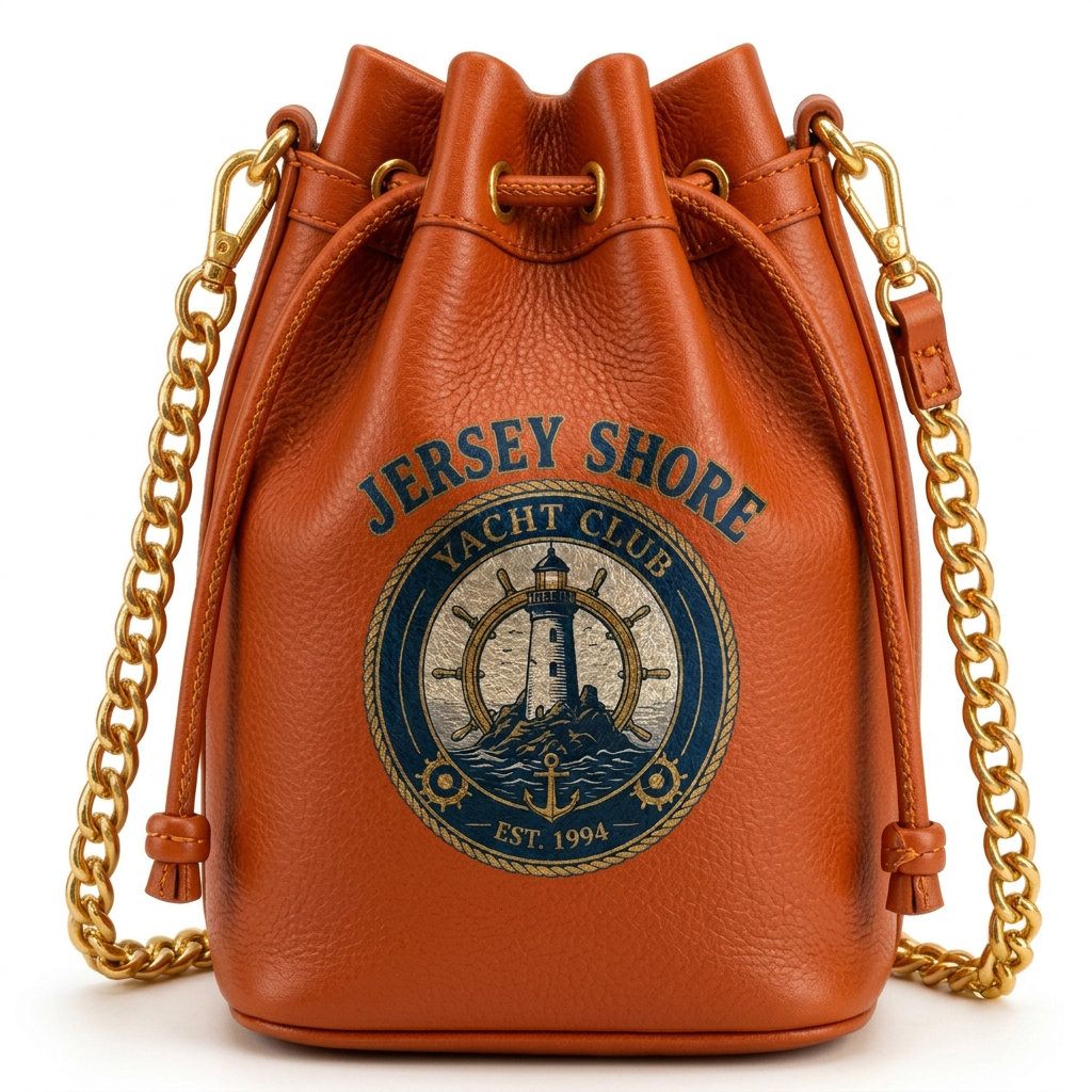 Jersey Shore Yacht Club Gold Bucket Bag — Burnt Orange