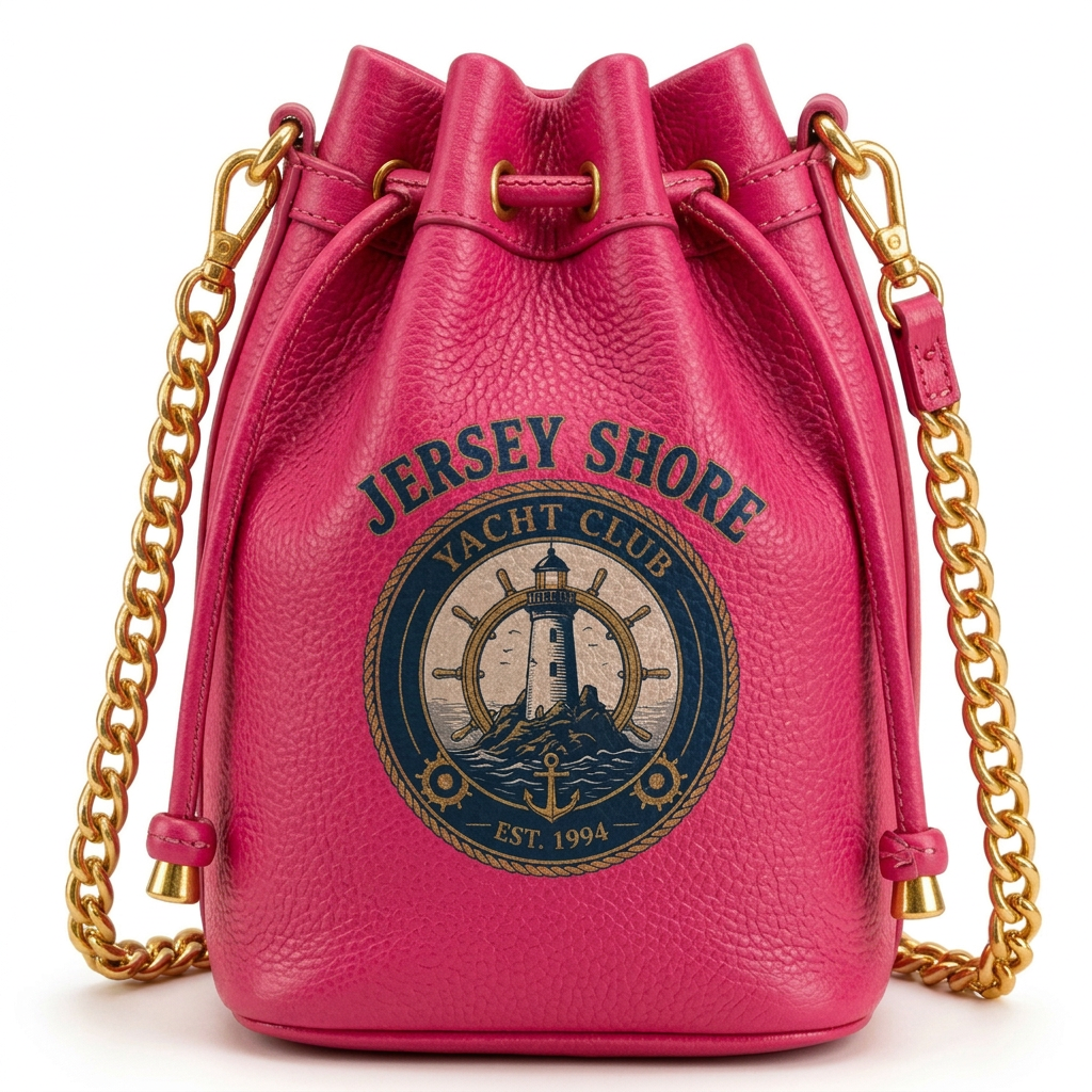 Jersey Shore Yacht Club Gold Bucket Bag — Pink