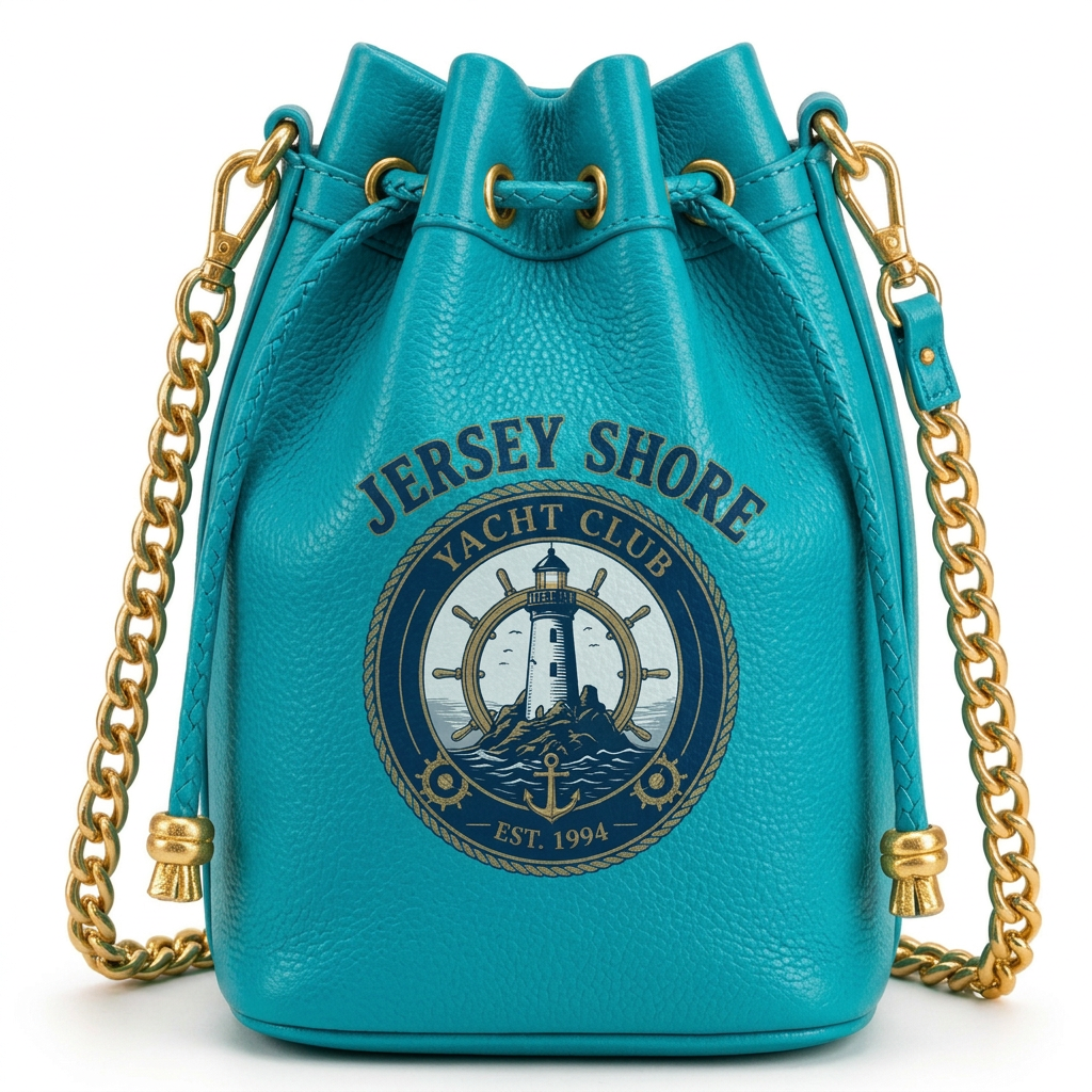 Jersey Shore Yacht Club Gold Bucket Bag — Turquoise