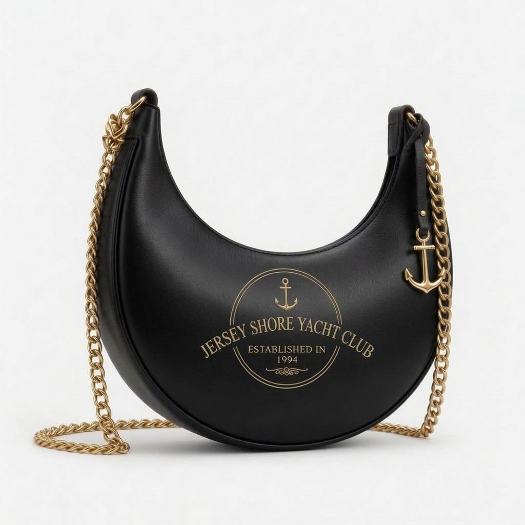 Jersey Shore Yacht Club Navy Crescent Hobo Bag – Black