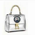 Jersey Shore Yacht Club silver metallic structured handbag with gold anchor charm lock and rope handle