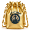 Jersey Shore Yacht Club gold metallic bucket bag with chain strap