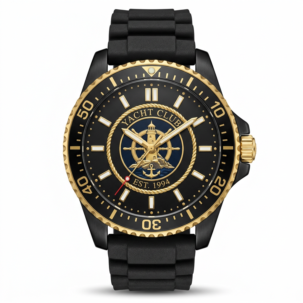 Yacht Club Men's Black & Gold Diver Watch