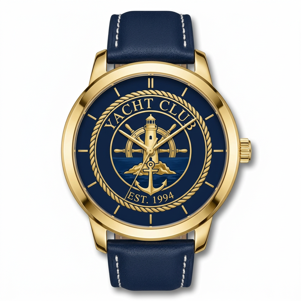 Yacht Club Men's Gold & Navy Leather Watch