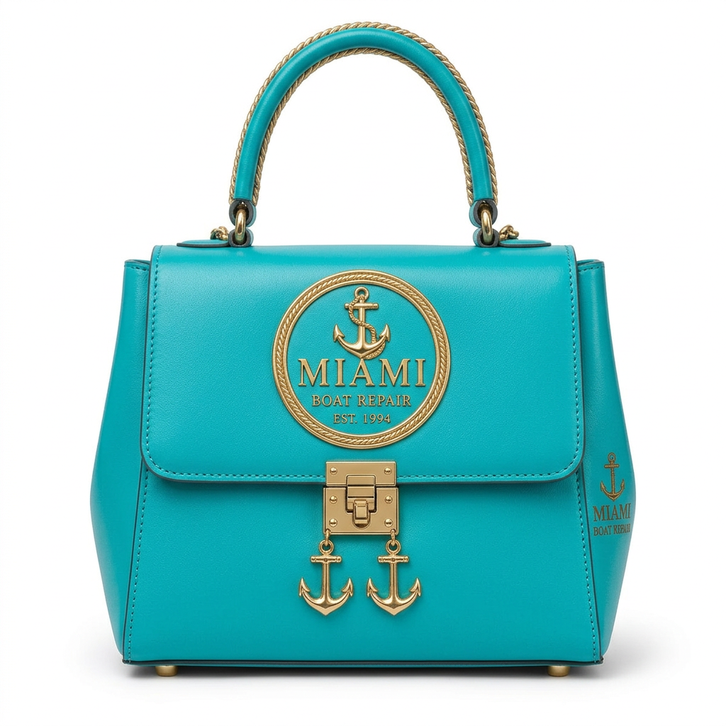 Miami Boat Repair Silver Top Handle Bag — Turquoise