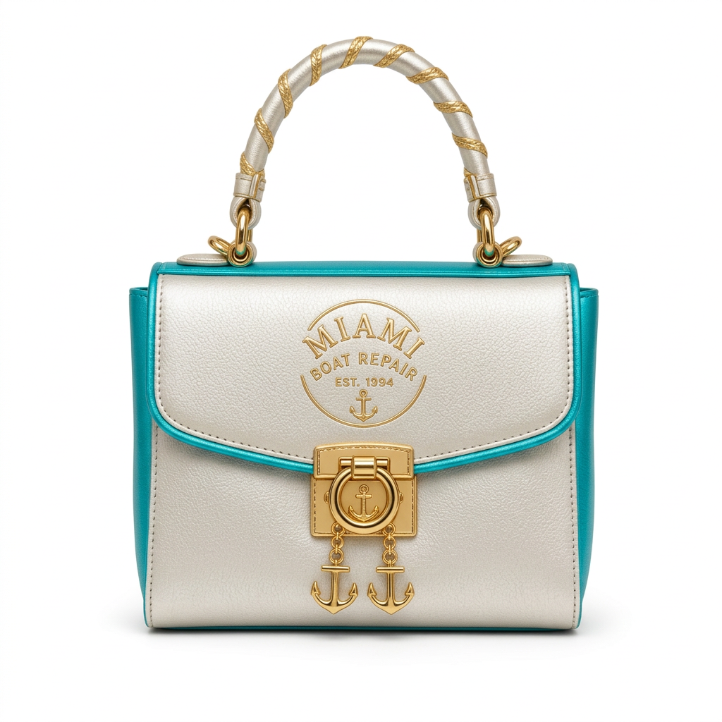 Miami Boat Repair Two-Tone Top Handle Bag — Turquoise