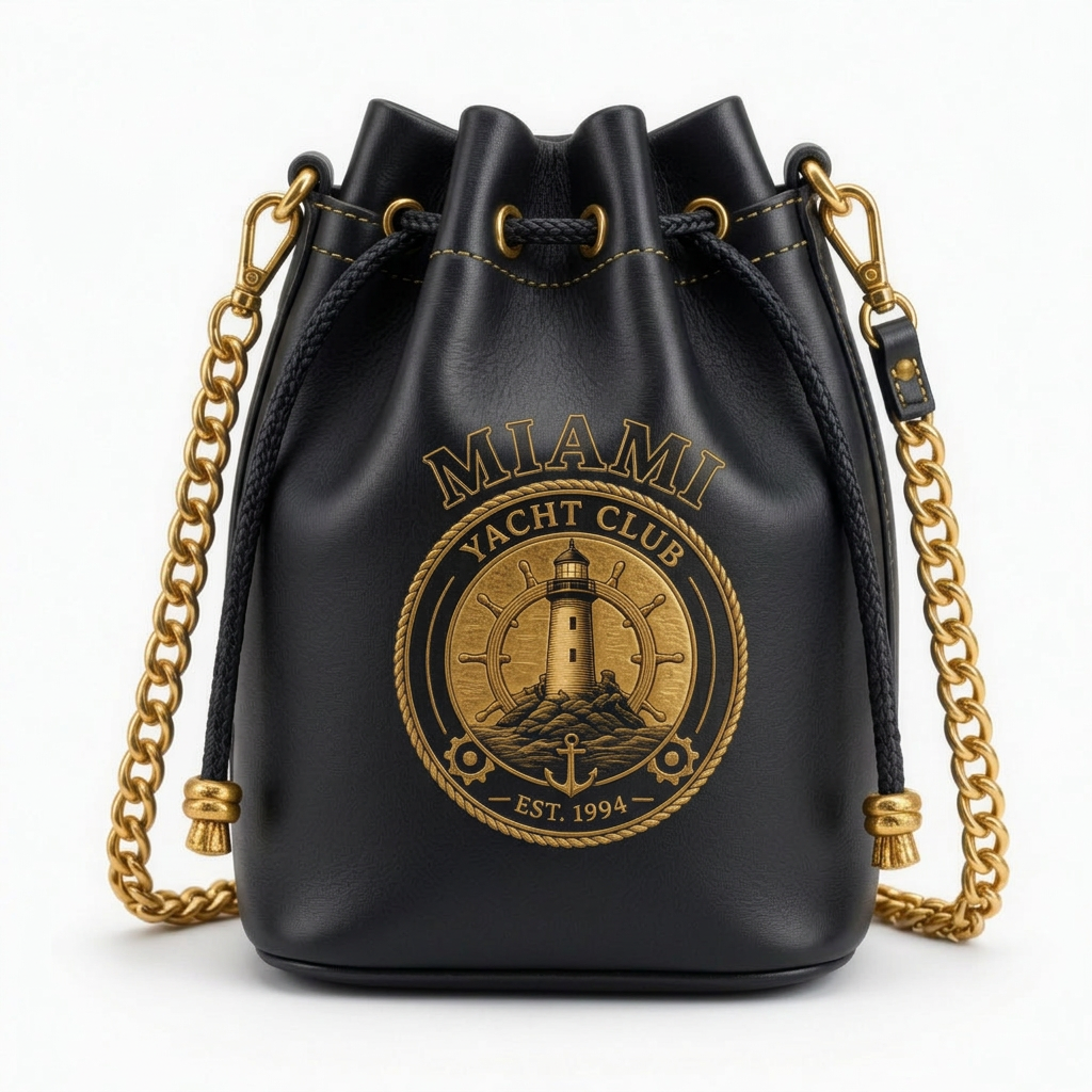 Miami Yacht Club Gold Bucket Bag – Black