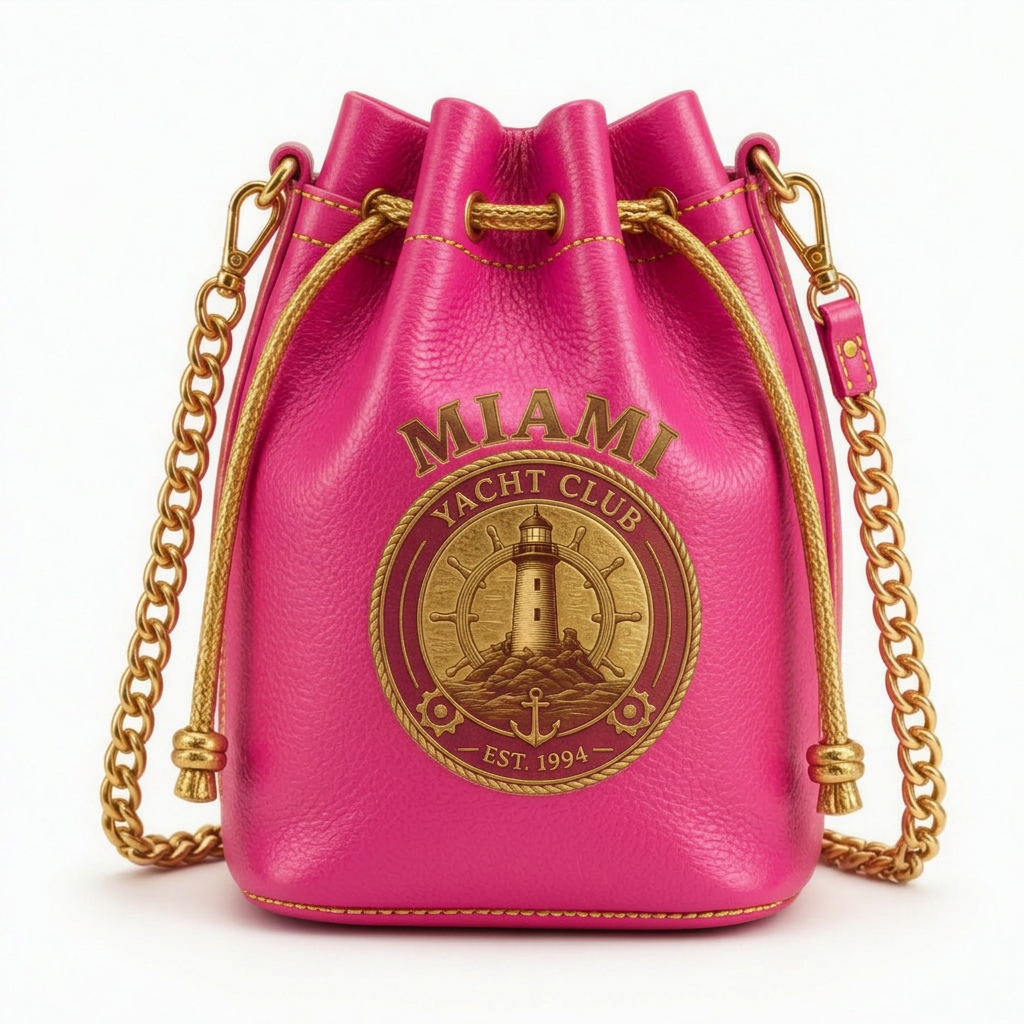 Miami Yacht Club Gold Bucket Bag – Pink