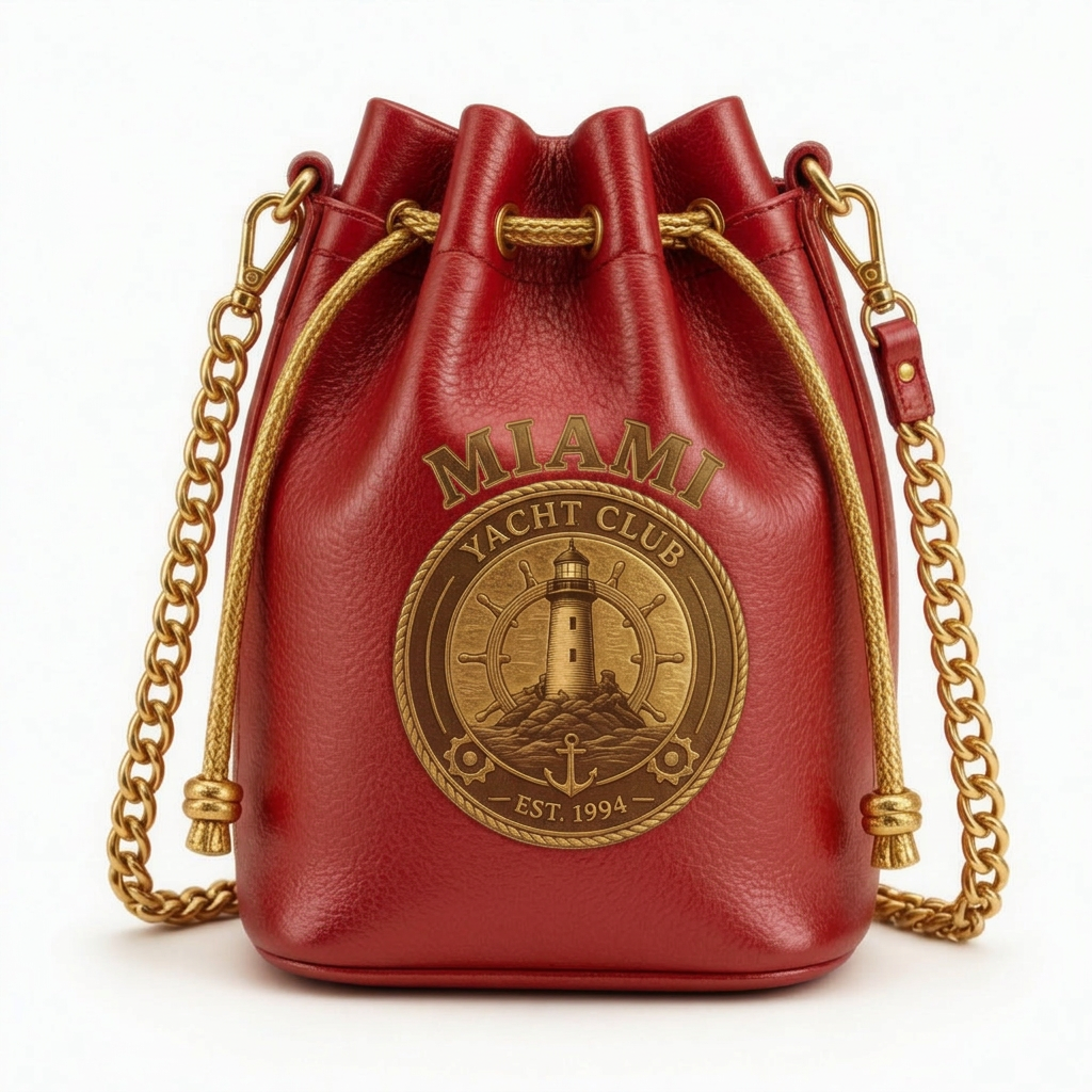 Miami Yacht Club Gold Bucket Bag – Red