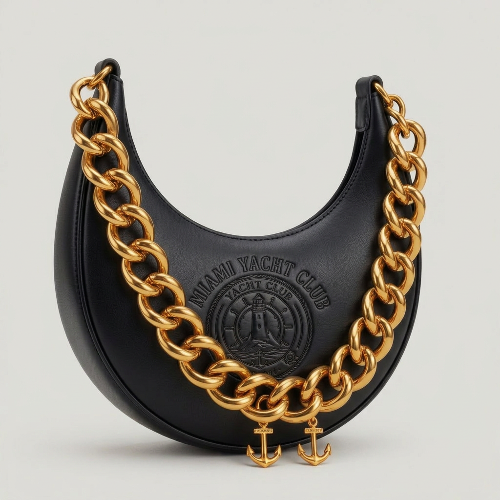 Miami Yacht Club Gold Chain Hobo Bag – Black