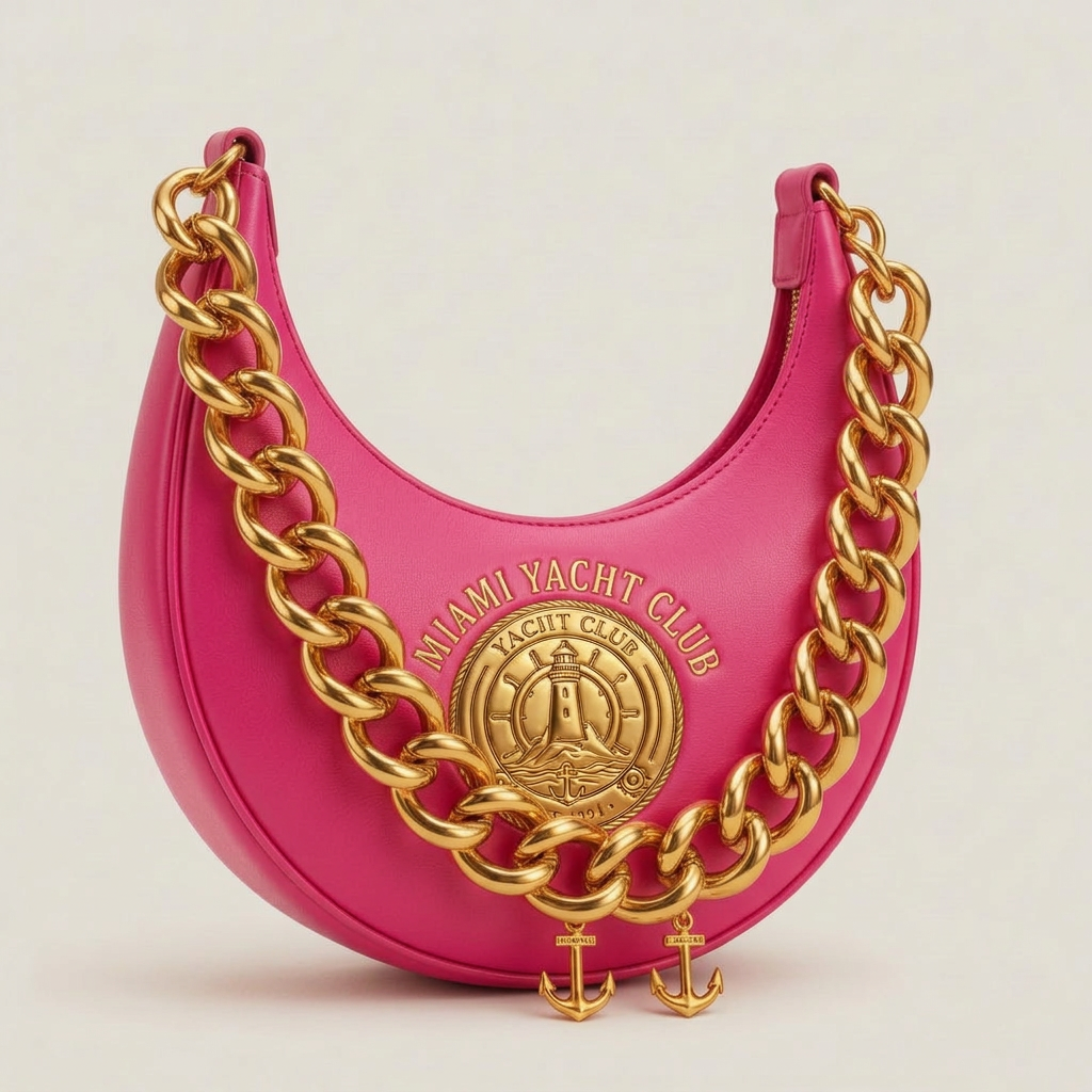 Miami Yacht Club Gold Chain Hobo Bag – Pink