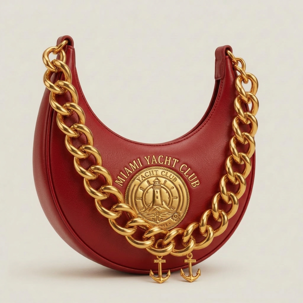 Miami Yacht Club Gold Chain Hobo Bag – Red