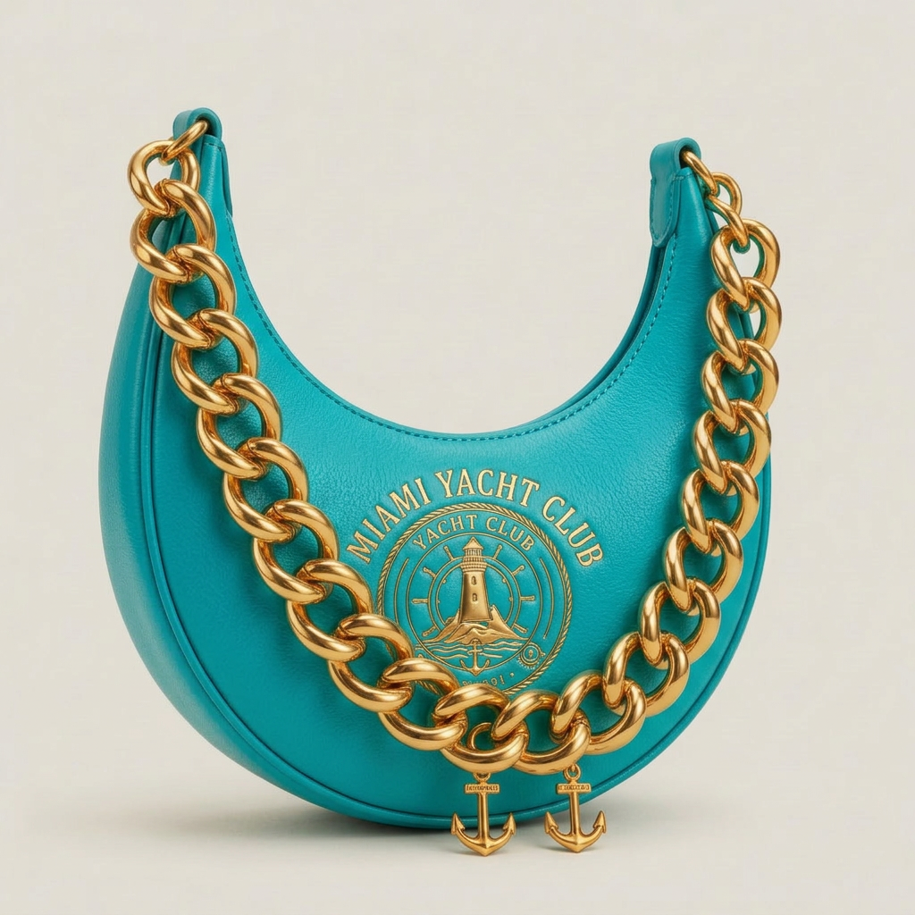 Miami Yacht Club Gold Chain Hobo Bag – Turquoise