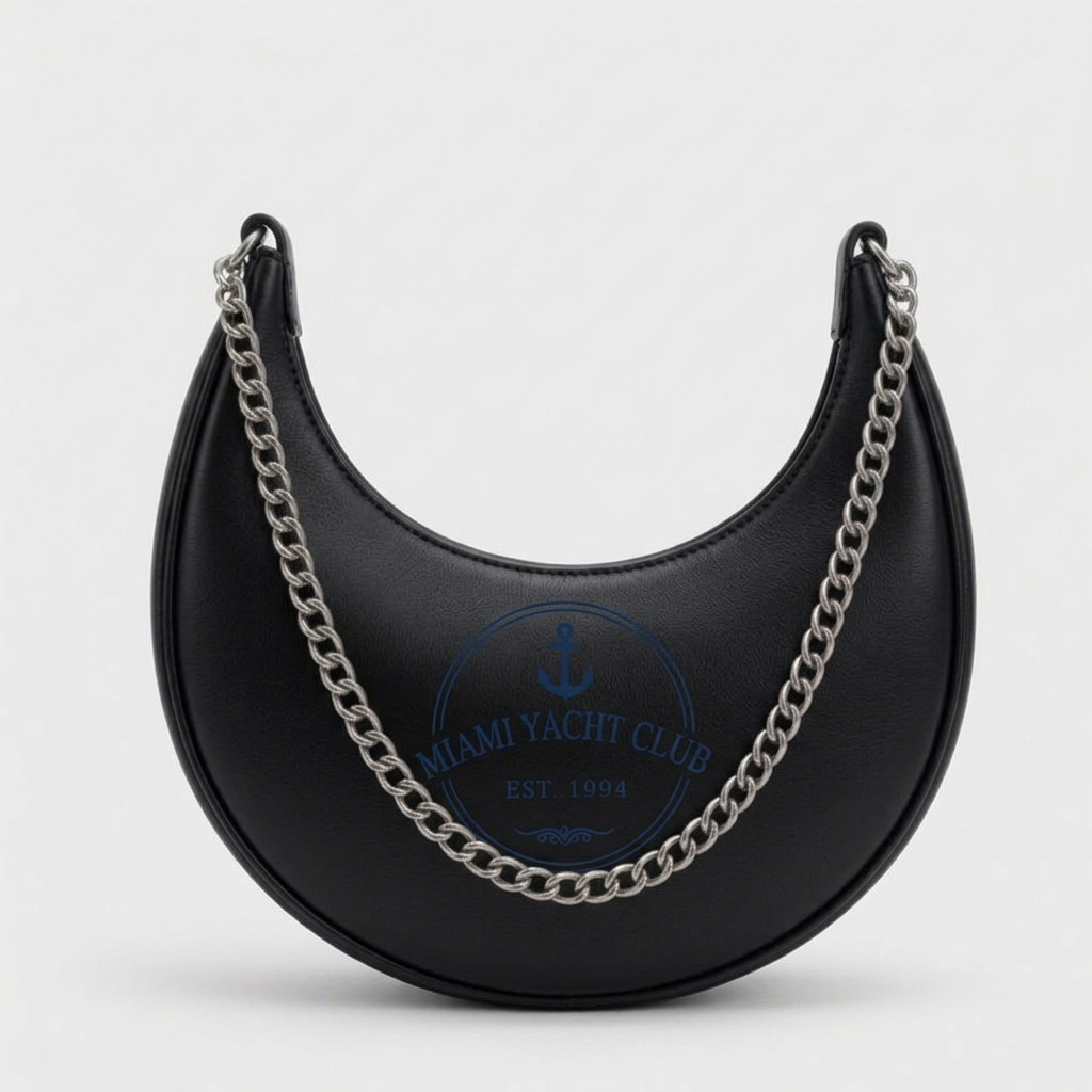 Miami Yacht Club Gold Crescent Bag - Navy Anchor – Black