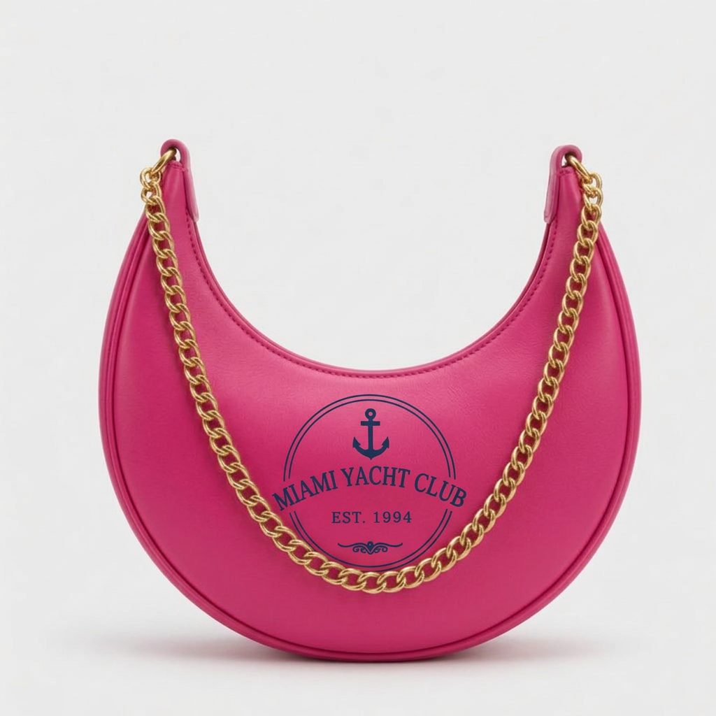 Miami Yacht Club Gold Crescent Bag - Navy Anchor – Pink