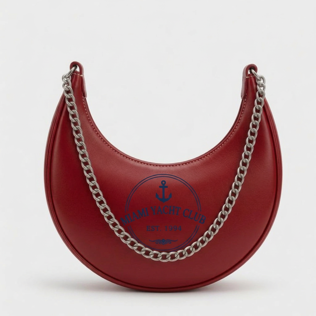 Miami Yacht Club Gold Crescent Bag - Navy Anchor – Red