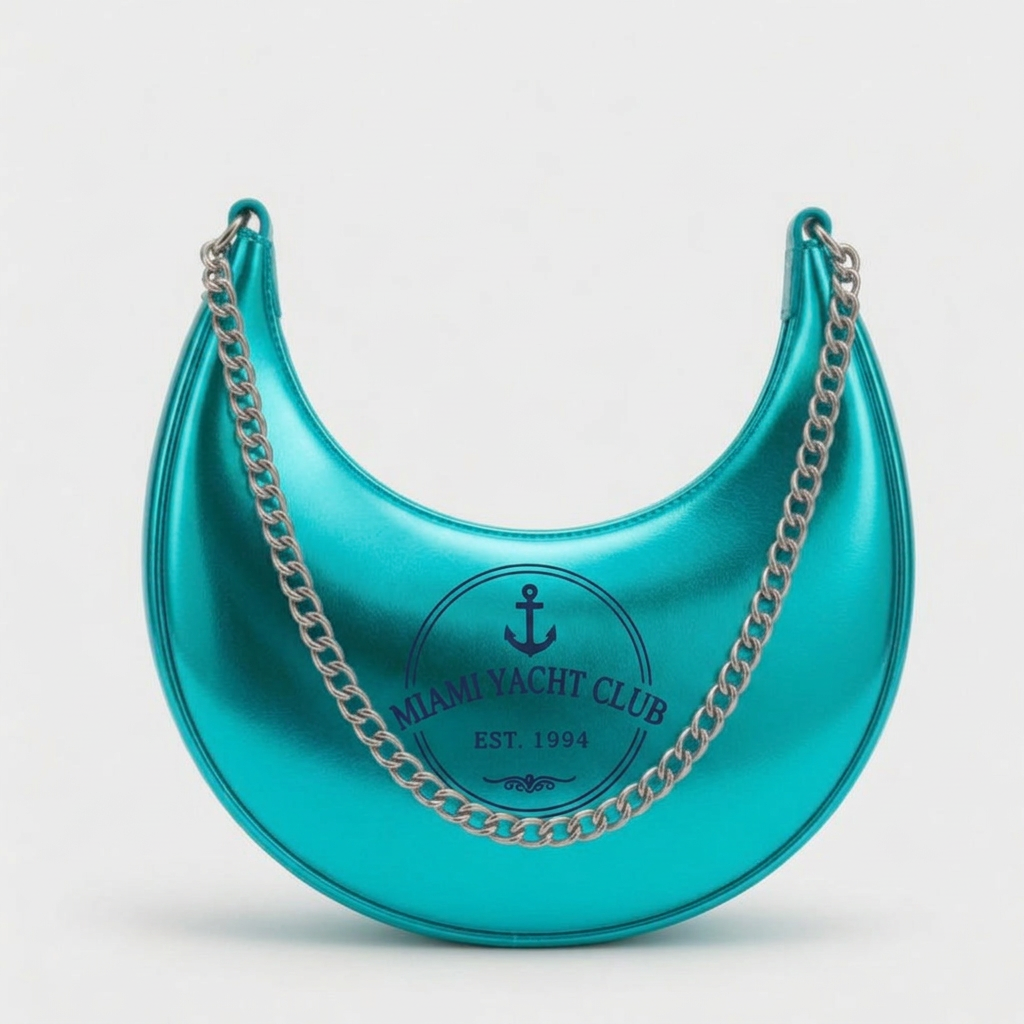Miami Yacht Club Gold Crescent Bag - Navy Anchor – Turquoise