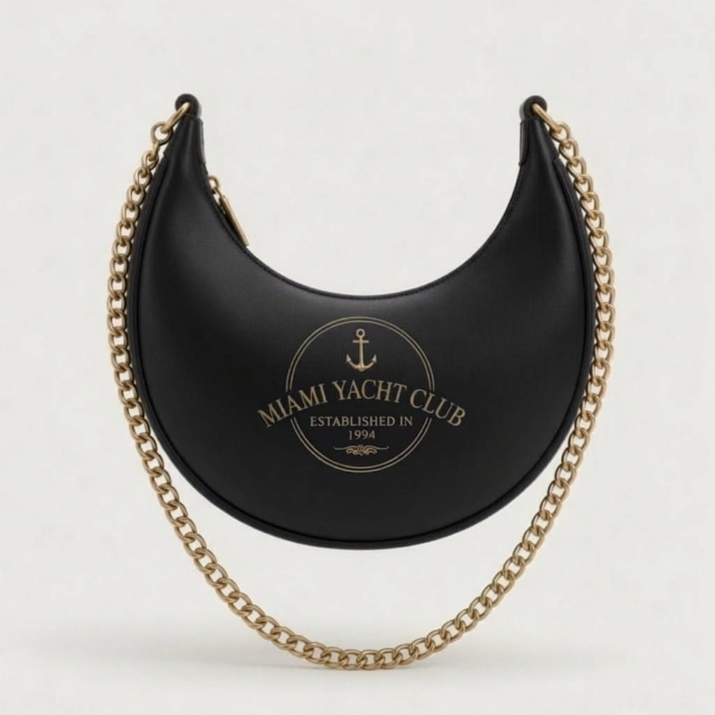 Miami Yacht Club Navy Crescent Hobo Bag - Gold Emblem – Black