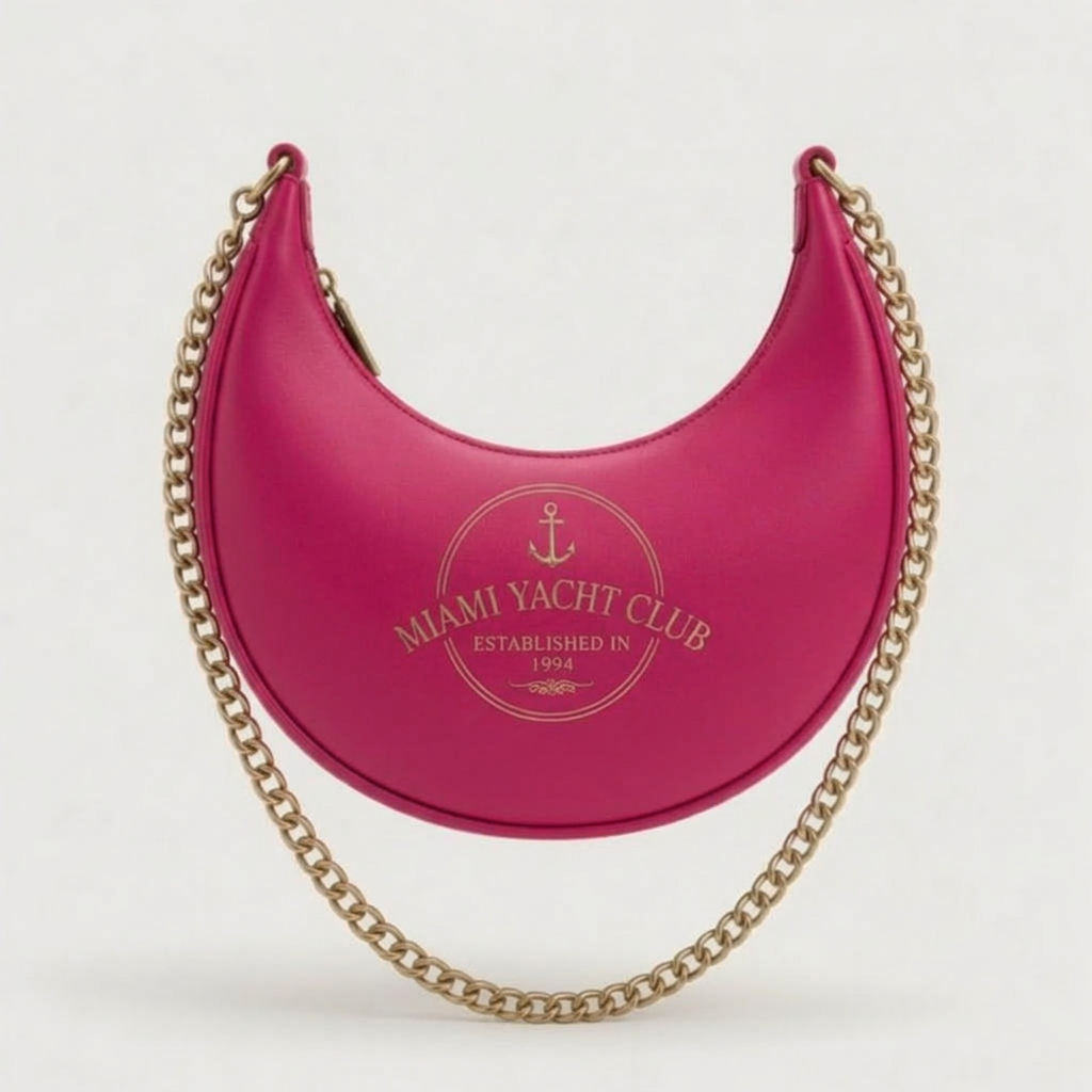 Miami Yacht Club Navy Crescent Hobo Bag - Gold Emblem – Pink