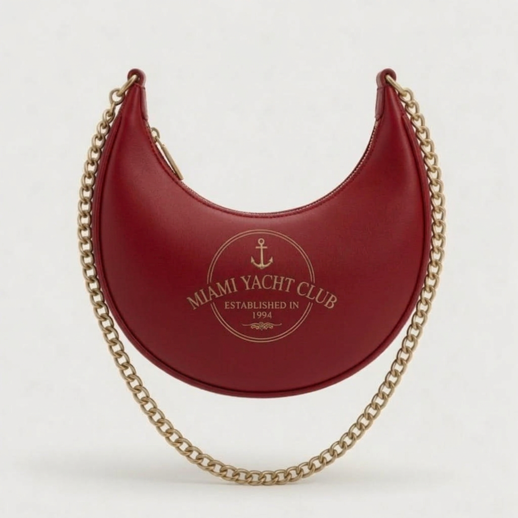 Miami Yacht Club Navy Crescent Hobo Bag - Gold Emblem – Red