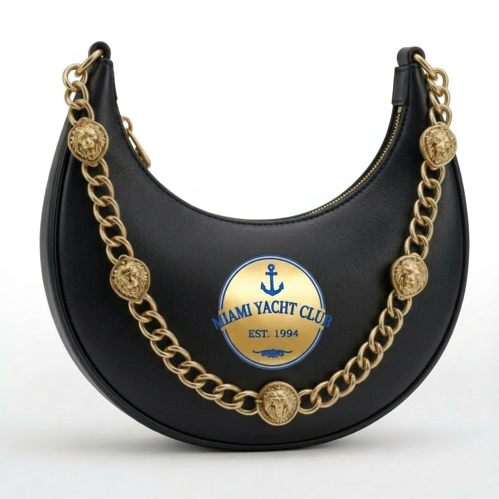 Miami Yacht Club Silver Chain Hobo Bag – Black