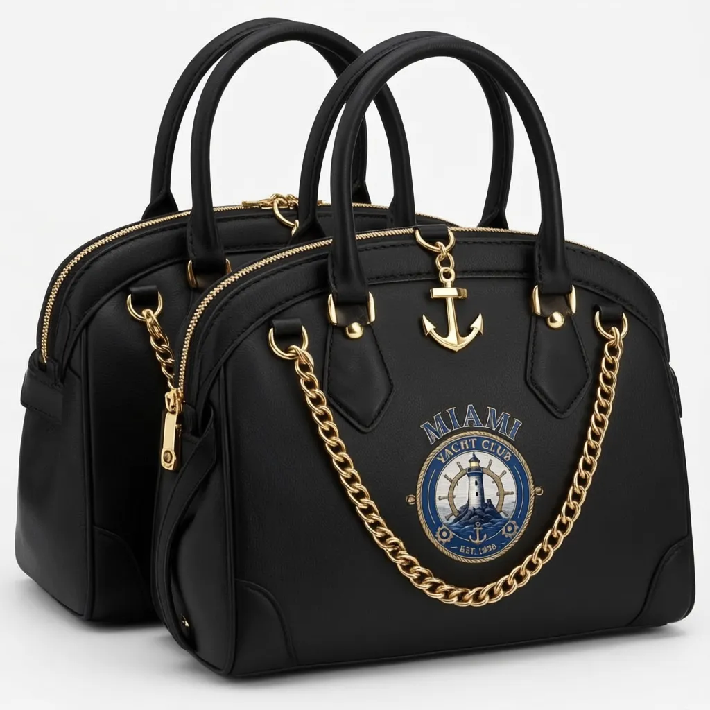 Silver Crescent Shoulder Bag – Nautical Metallic Chain Bag — Black