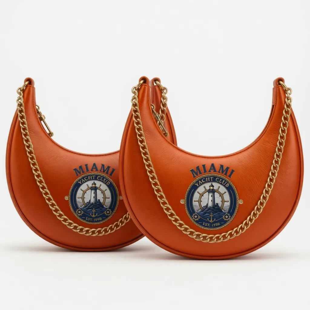 Silver Crescent Shoulder Bag – Nautical Metallic Chain Bag — Burnt Orange