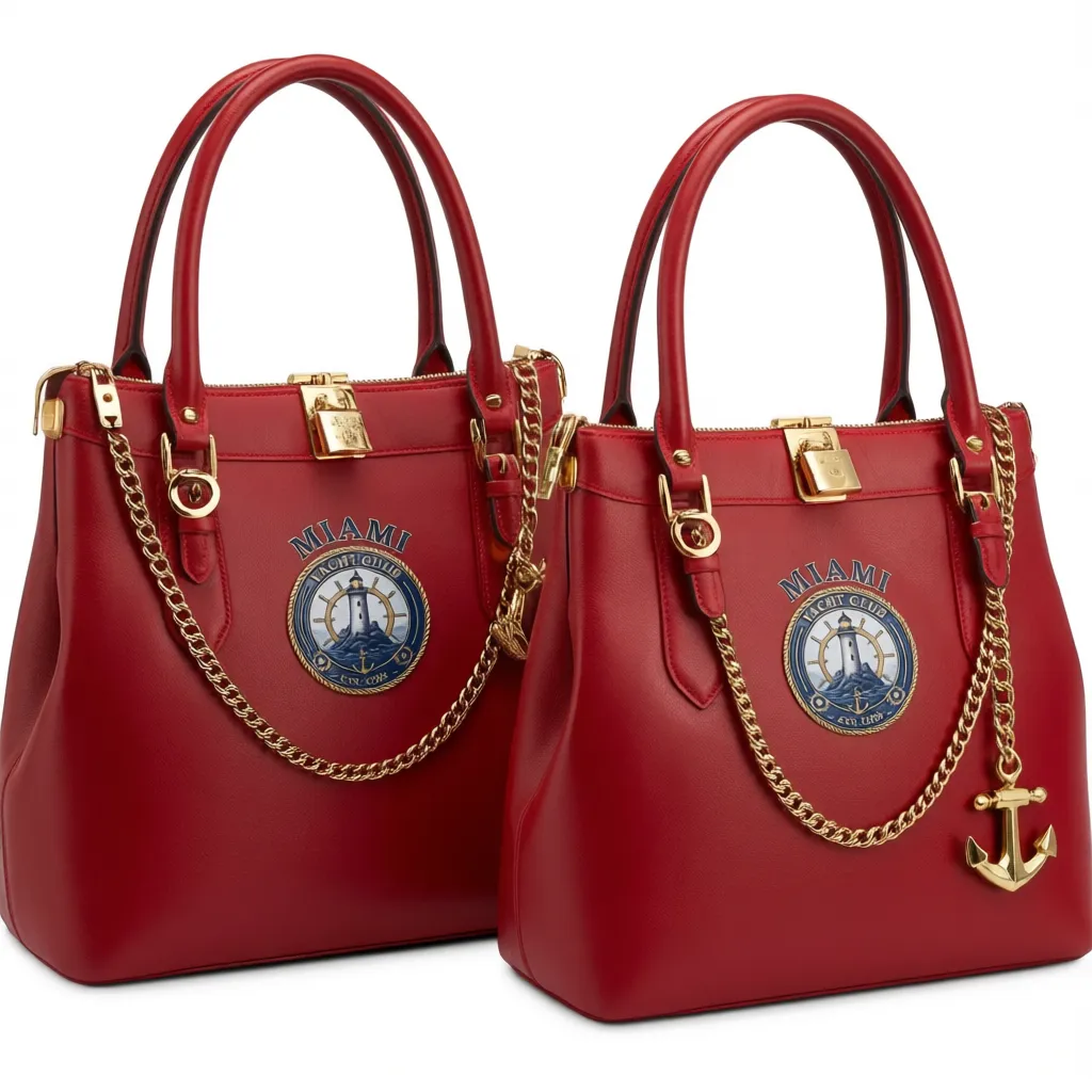 Silver Crescent Shoulder Bag – Nautical Metallic Chain Bag — Red