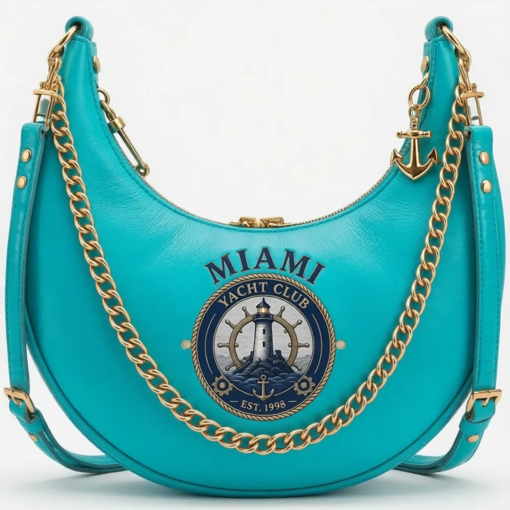 Silver Crescent Shoulder Bag – Nautical Metallic Chain Bag — Turquoise